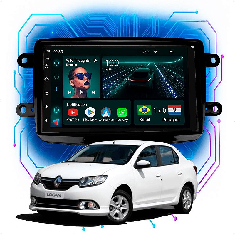 Central Multimídia Logan 7” CarPlay Android Auto GPS 4GB - Ecarshop