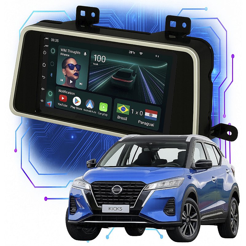 Central Multimídia 7” CarPlay Android Auto Kicks 2017 a 2022 - Ecarshop