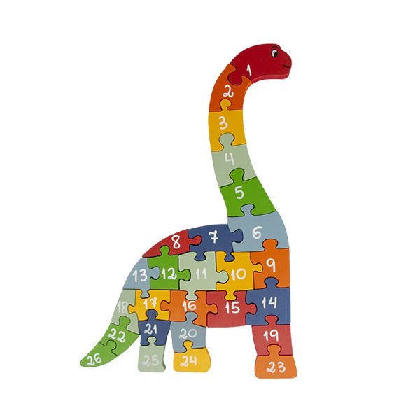 Quebra-cabeça dinossauro com alfabeto e números