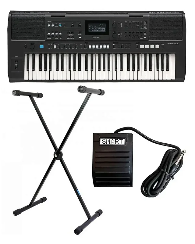 Kit Teclado Yamaha PSR-E483 61 Teclas + Suporte + Pedal | Super