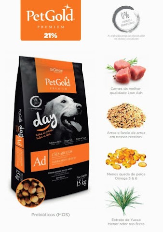 RAÇÃO PETGOLD DAY PREMIUM CÃES ADULTOS - 15KG