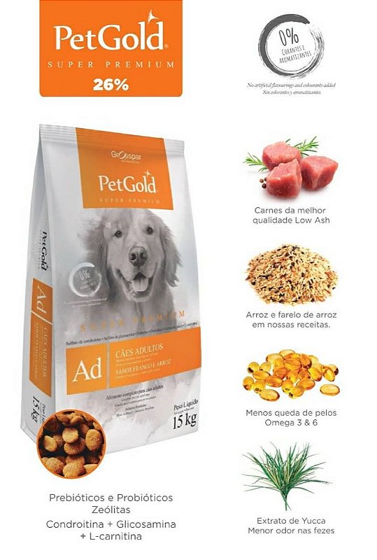 RAÇÃO PETGOLD SUPER PREMIUM CÃES ADULTOS - 15KG