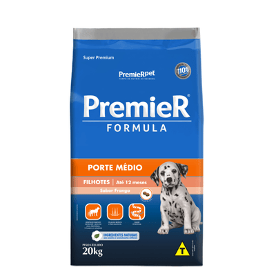 RAÇÃO PREMIER FÓRMULA CÃES FILHOTES RAÇAS MÉDIAS - FRANGO - 20KG