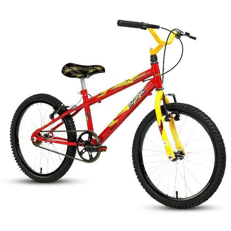 Bicicleta Infantil Aro 20 Rock Vermelho E Amarelo Stone Bike