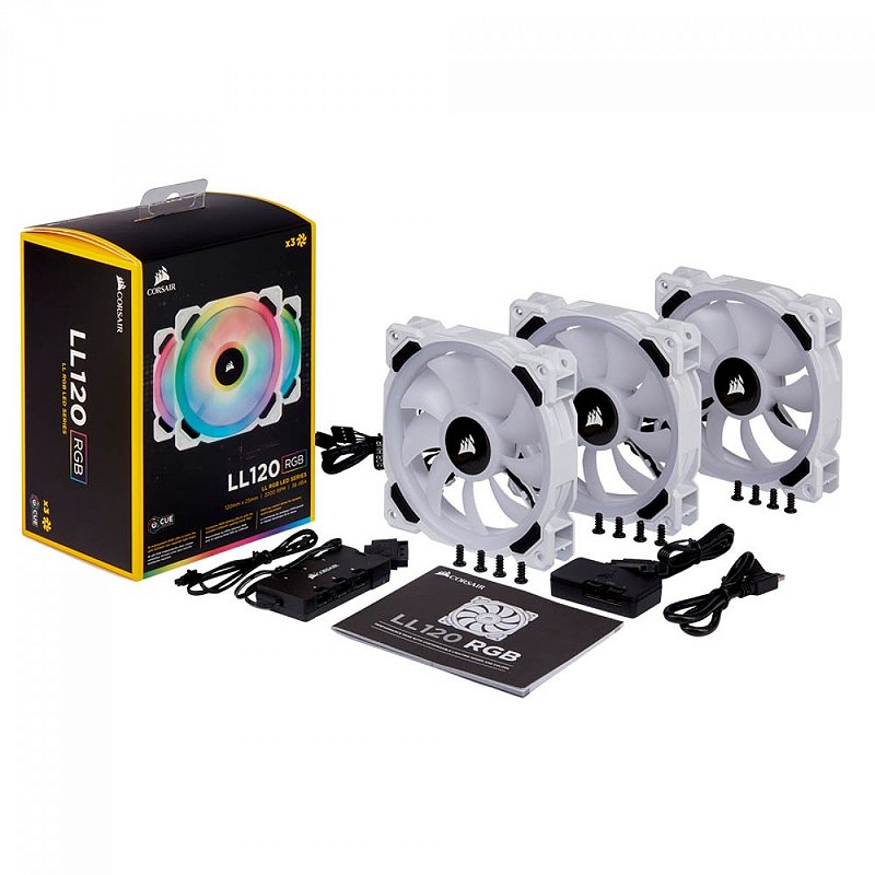 Kit Fan Corsair LL120 White RGB 3x120mm - Fantasy Gaming - Fantasy