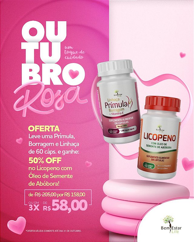 NA COMPRA DO ÓLEO DE PRÍMULA GANHA 50% DSCTO NO LICOPENO