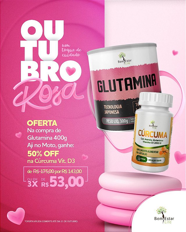 NA COMPRA DA GLUTAMINA GANHA 50% DSCTO CÚRCUMA COM 30 CAPSULAS