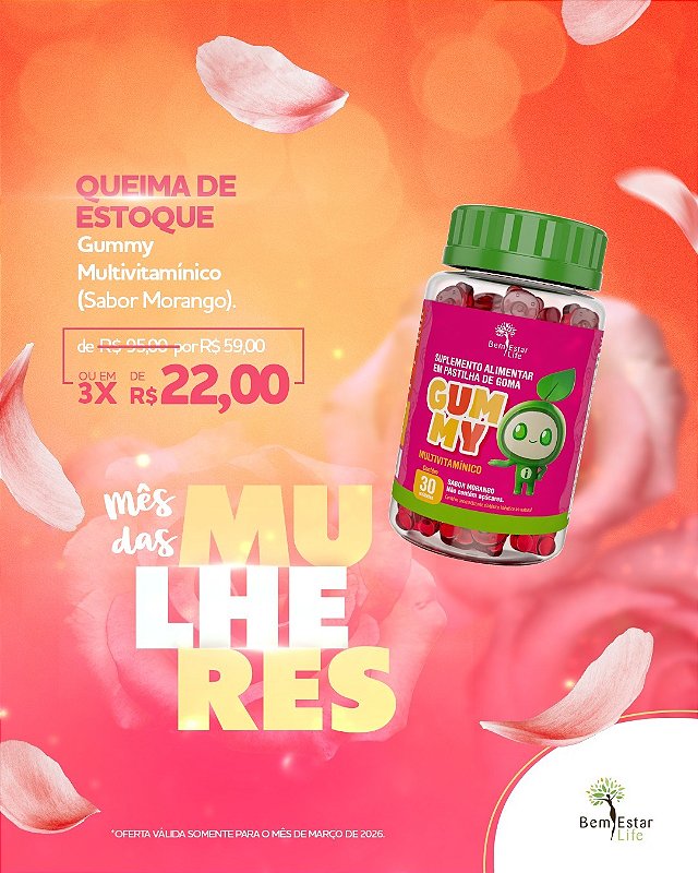 OFERTA GUMMY MULTIVITAMINICO SABOR MORANGO QUEIMA DE ESTOQUE