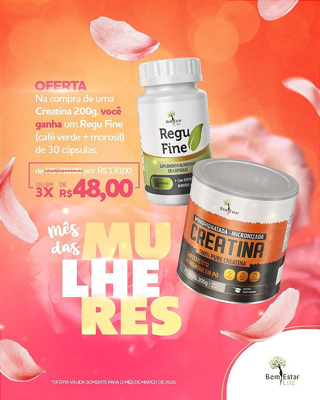 OFERTA NA COMPRA DE CREATINA MONOHIDRATADA BRINDE: REGU FINE (Morosil/café verde) 30 CAPSULAS