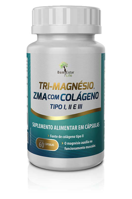 TRI-MAGNÉSIO ZMA COM COLÁGENO TIPO 1,2 E 3 60 Cápsulas