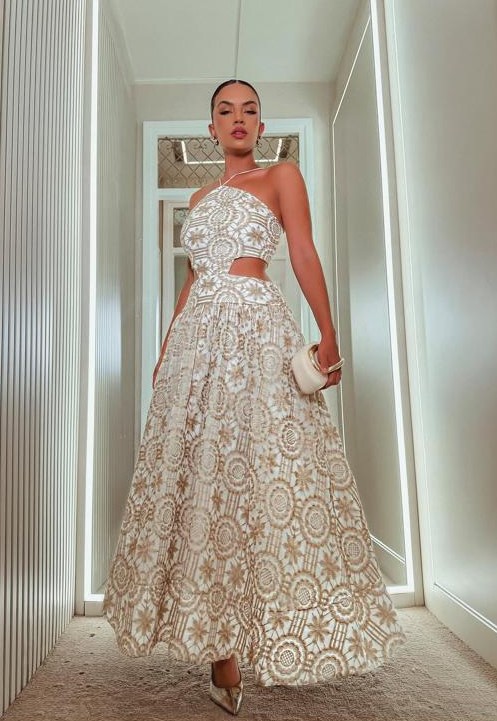 Vestido Midi de Organza Bege Amanda