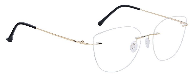 Armação Óculos De Grau Feminino Balgriff Titanium Sem Aro Gatinho Dourado  Tx 687 - Ótica Tremix