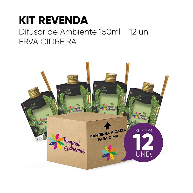 Kit Revenda Difusor De Ambiente Erva Cidreira 150ml - 12 UN