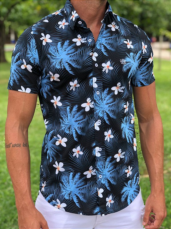 Camisa Coqueiro com Flores Brancas