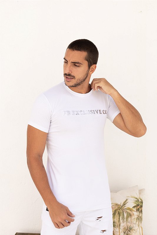 Camiseta Branca FB Exclusive Embossing Prata