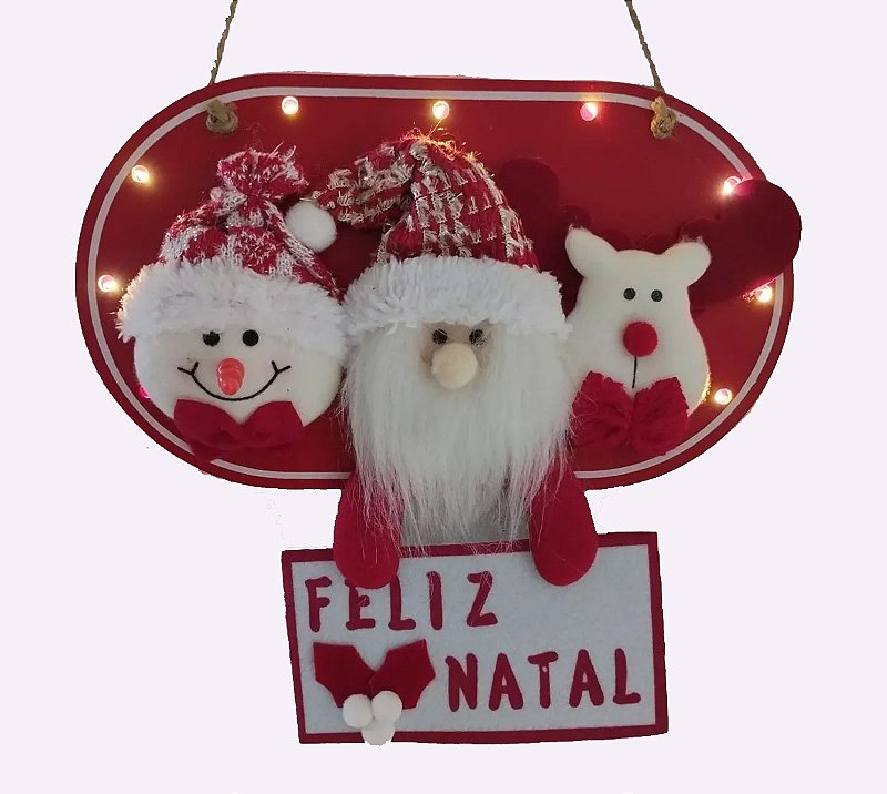 Enfeite de Porta Feliz Natal Papai Noel Rena Neve - 01 unid na