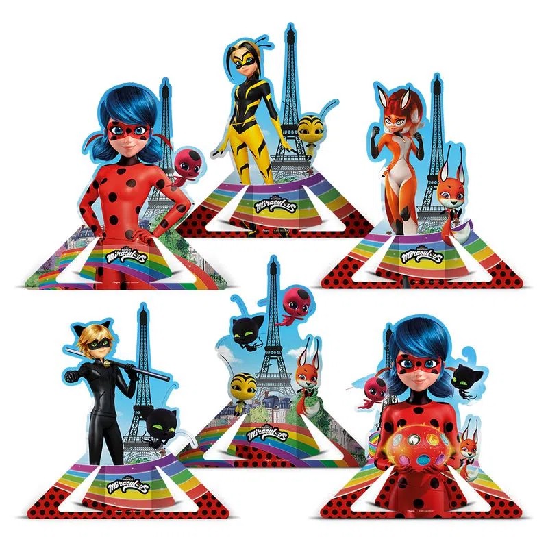 Decoração de Mesa Miraculous Ladybug - 6 unidades - Alegra Festa