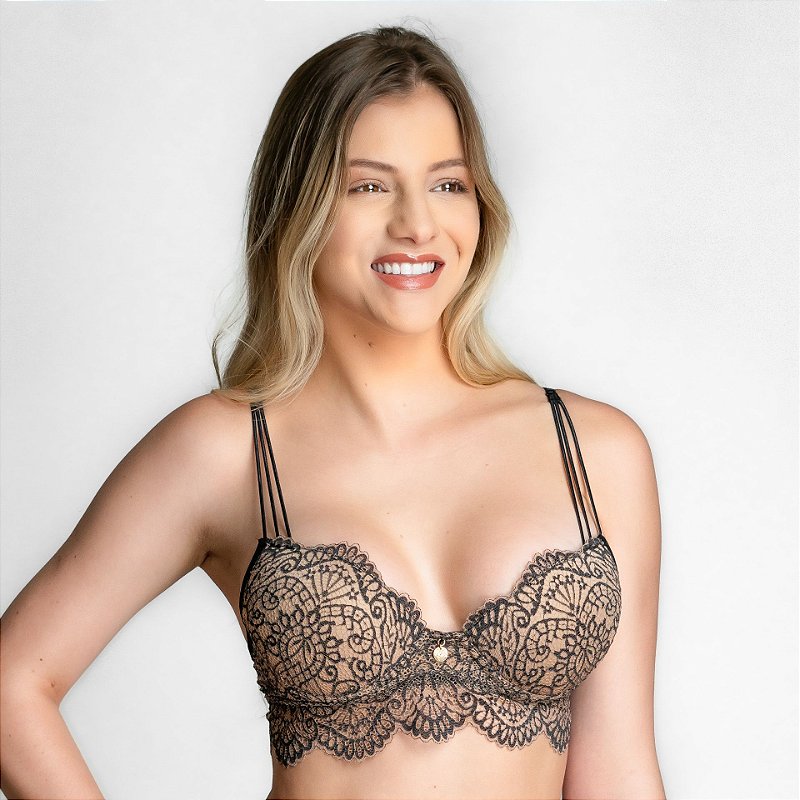 Sutiã Cropped com Bojo Alças Largas com Renda Plus Size - JACKIE LINGERIE -  Sutiã Cropped com Bojo Alças Largas com Renda Plus Size - JACKIE LINGERIE -  JACKIE LINGERIE