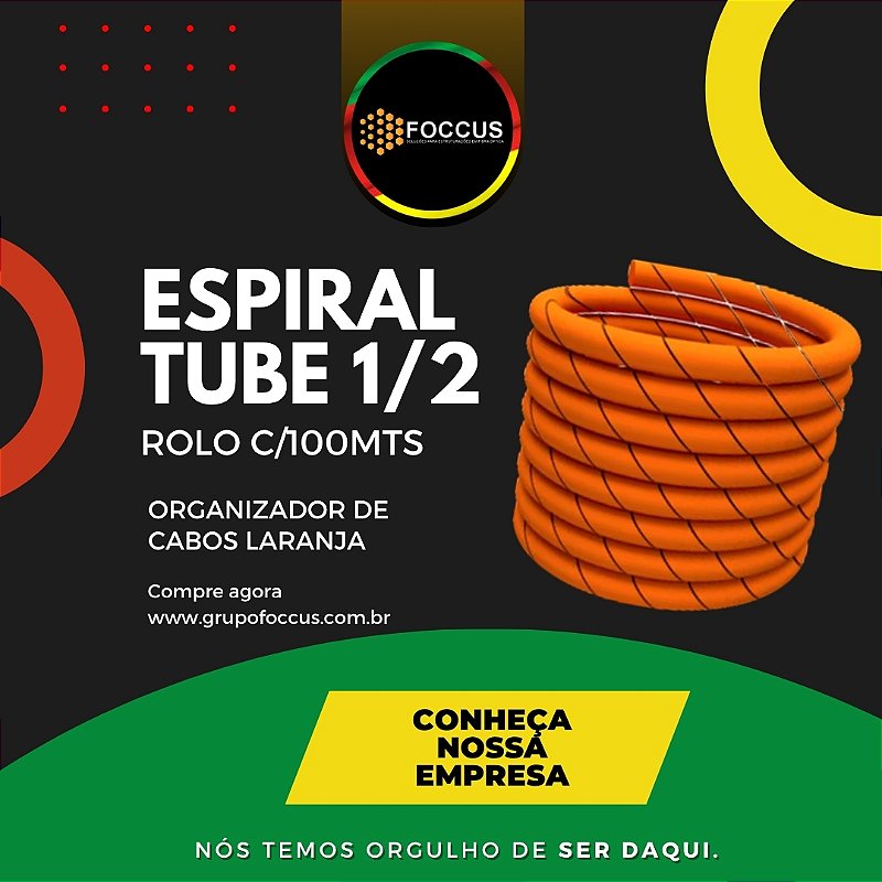 ESPIRAL TUBE LARANJA 1/2 ORGANIZADOR DE FIOS E CABOS ROLO COM 100MTS