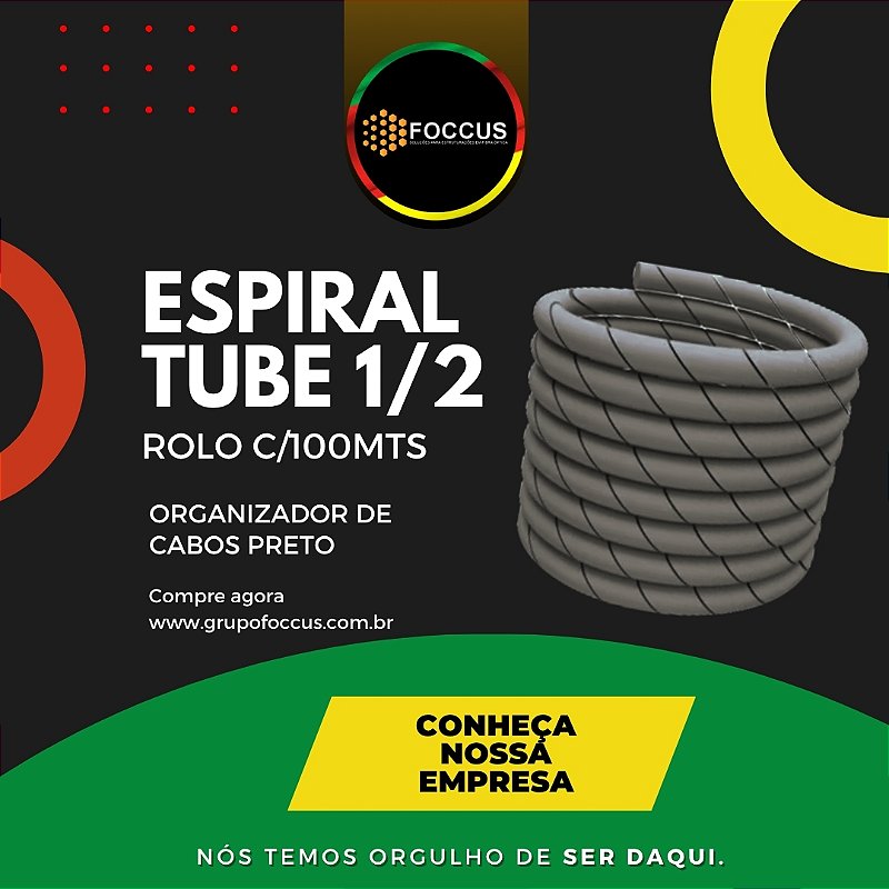 ESPIRAL TUBE PRETO 1/2 ORGANIZADOR DE FIOS E CABOS ROLO COM 100MTS