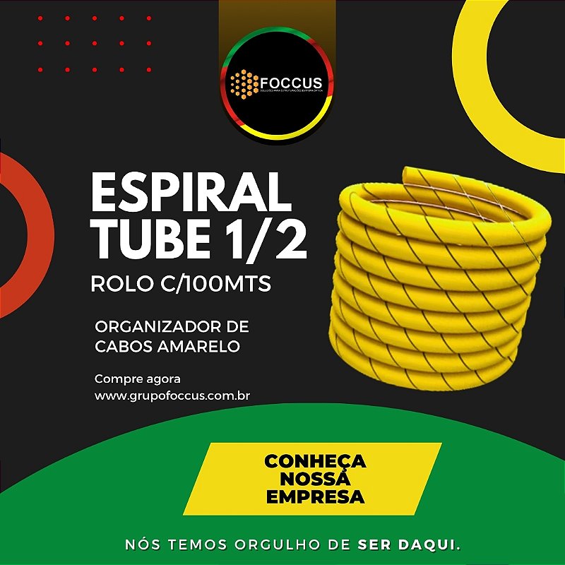 ESPIRAL TUBE AMARELO 1/2 ORGANIZADOR DE FIOS E CABOS ROLO COM 100MTS