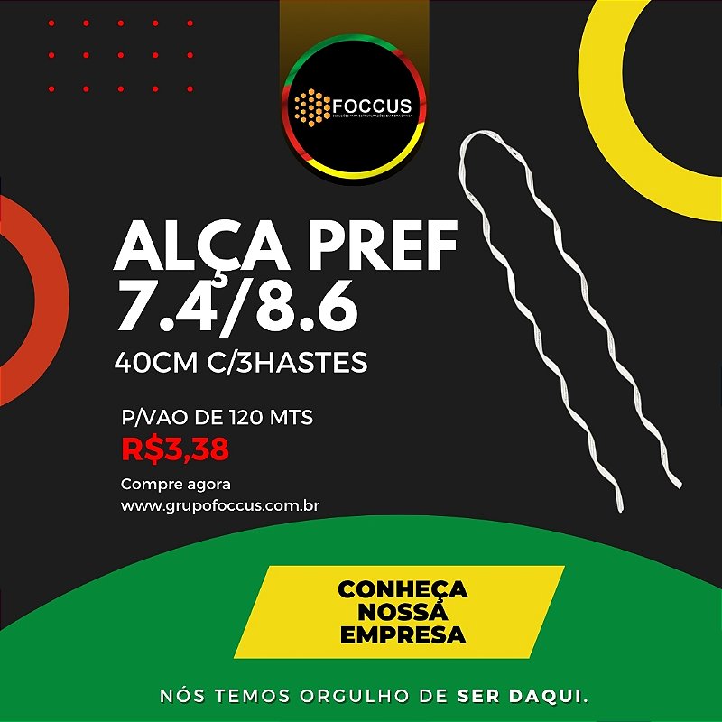 ALÇA PREF P/CABO OPTICO AS 7.4/8.6 VM 3HASTES 40cm-VAO120mts
