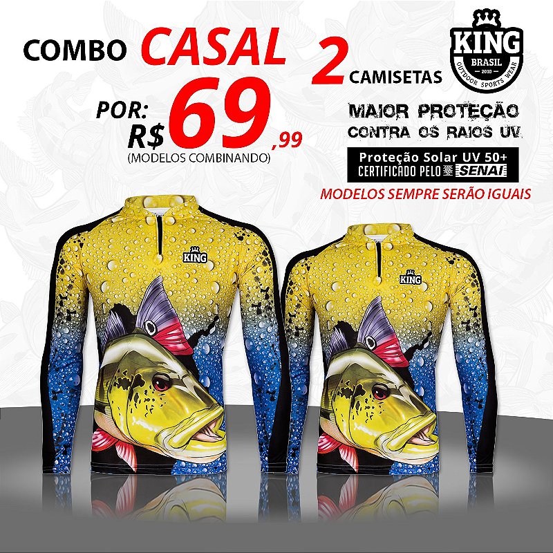 COMBO CASAL - 2 CAMISETAS COMBINANDO (KFF60 - 2 PEÇAS UNISEX) KING BRASIL -  King Brasil - Roupas de Pesca e Aventura com proteção solar UV