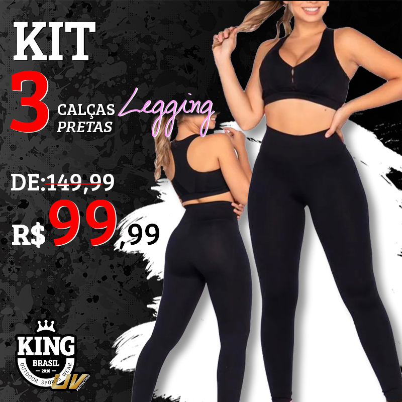 KIT CALÇA LEGGING - 3 CALÇAS LEGGINGS KING BRASIL - PRETA - King Brasil -  Seu Mercado Digital