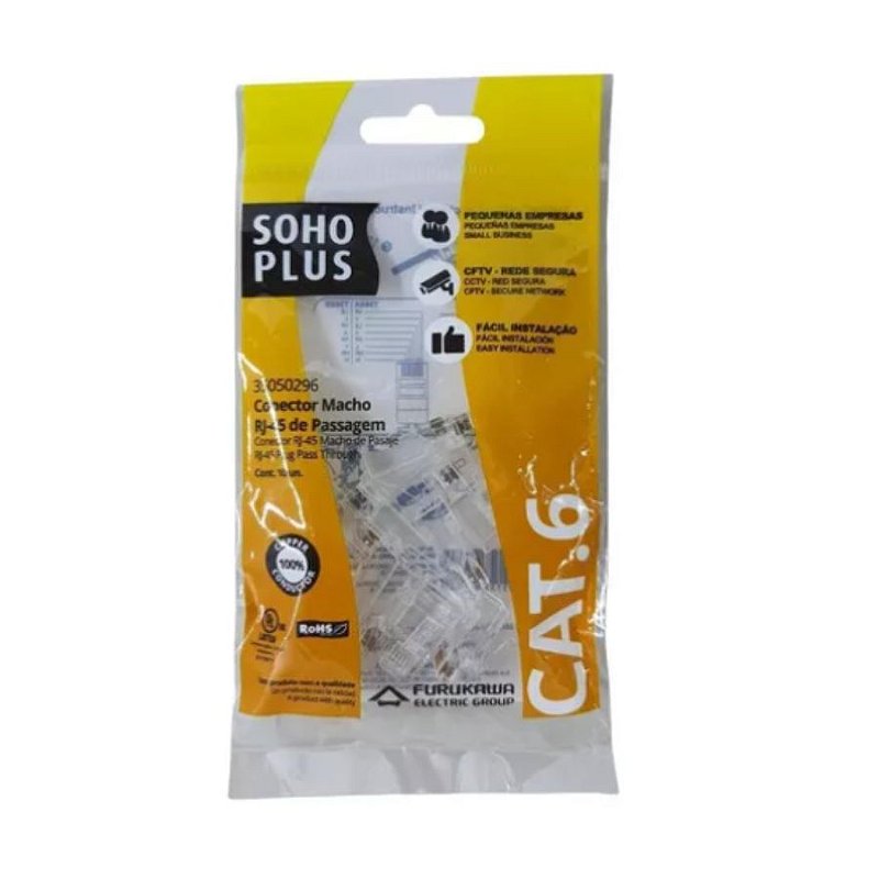 Conector Rj45 Cat.6 Macho De Passagem 35050296 Kit 10 Plugs