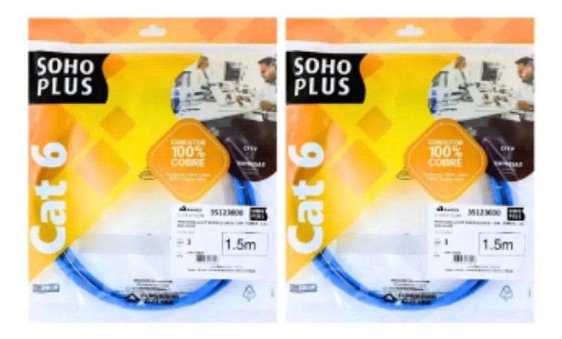 Kit 2 Patch Cord U/UTP Cat.6 1,5m Furukawa SohoPlus CMX Azul