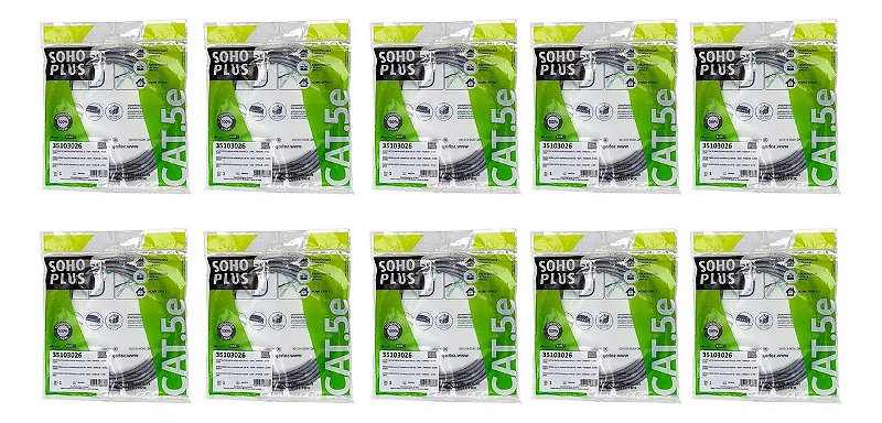 Kit 10 Cabos de Rede Cat5e Furukawa SohoPlus 2,5m RJ45 Cinza