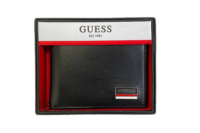 Carteira Masculina Guess Original Em Couro Logo Black