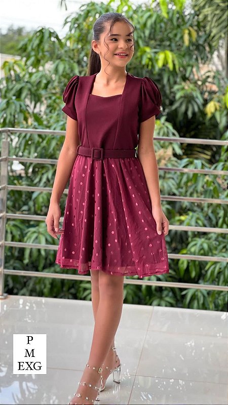 Vestidos Infantil Crepe com Tule