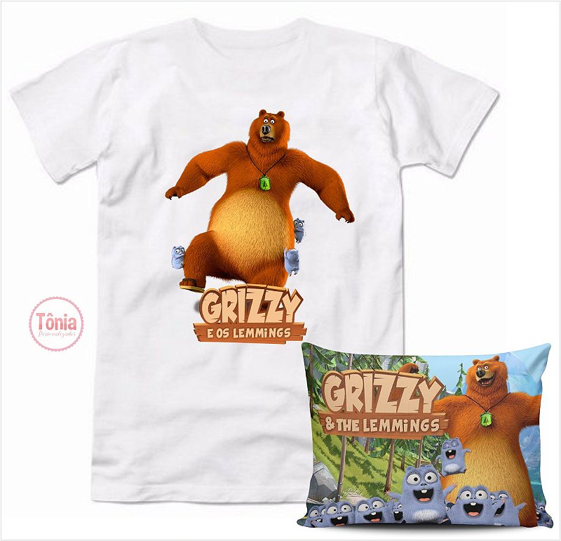 Grizzy e os lemmings kit camiseta e almofada - Tônia Personalizados