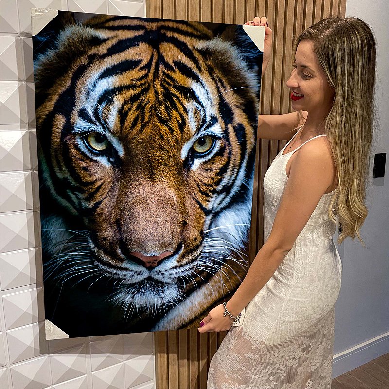 Quadro decorativo abstrato tigre selvagem 90x70 decoração para casa sala  quarto