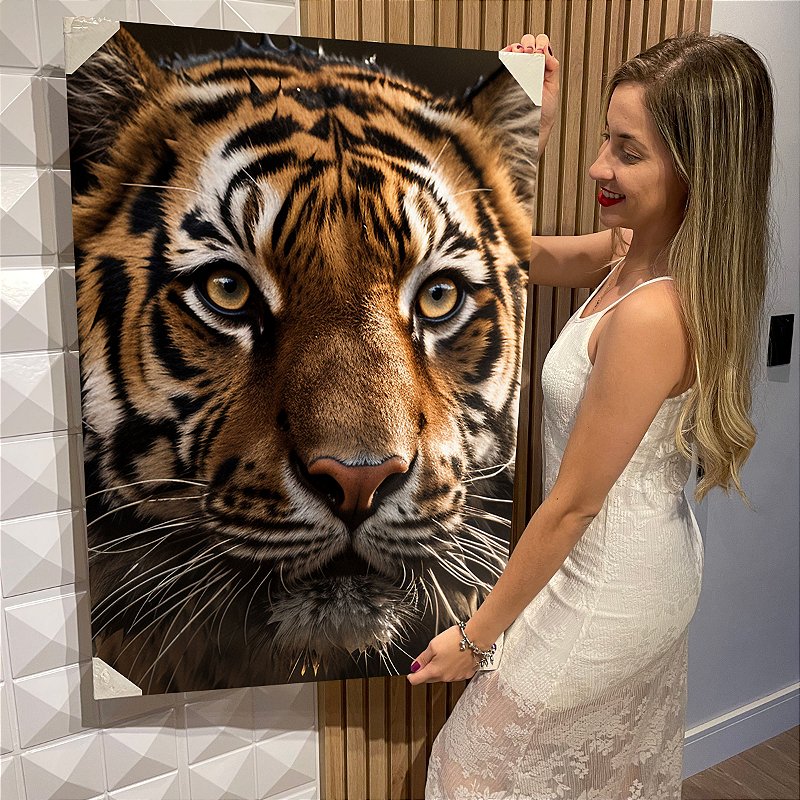 Quadro Decorativo Flutuante Animal Selvagem Tigre Deitado na Grama