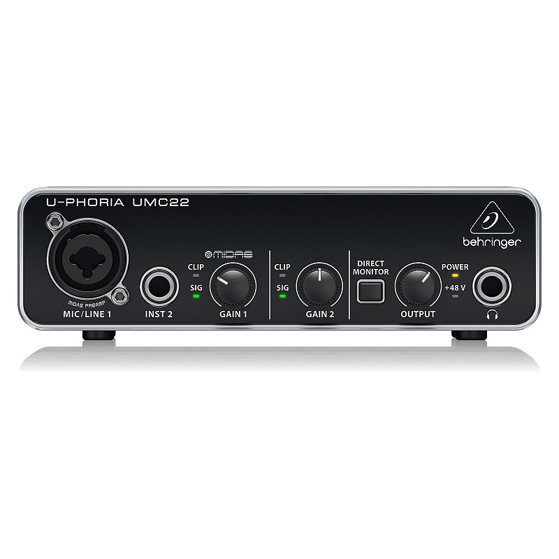 Interface Behringer UMC22: Pré MIDAS, 2 Canais e Phantom 48V