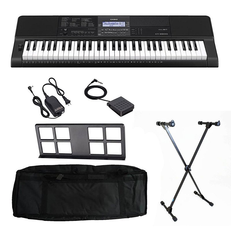 Kit Teclado Casio CT-X800 c/ Fonte + Capa + Suporte + Pedal