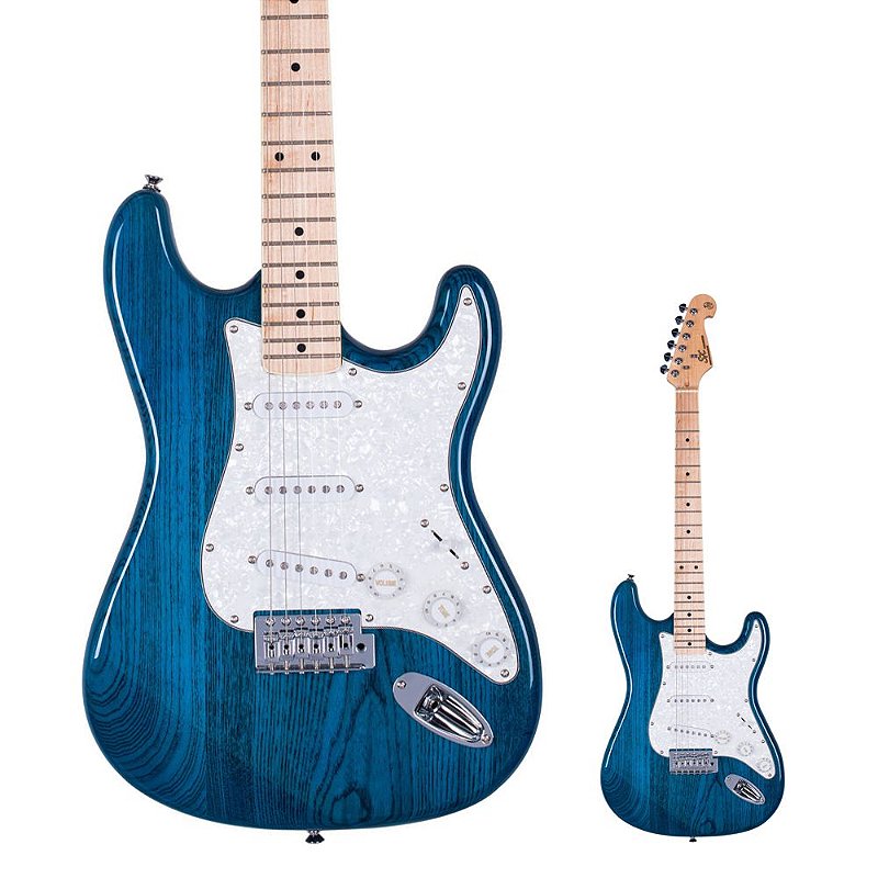 Guitarra Strato Swamp Ash SX SST ASH TBU Transparent Blue com Bag