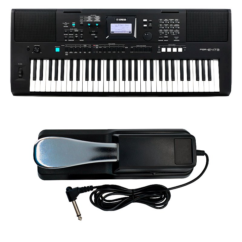 Kit Teclado Yamaha PSR-E473 com Pedal Sustain – Som Profissional