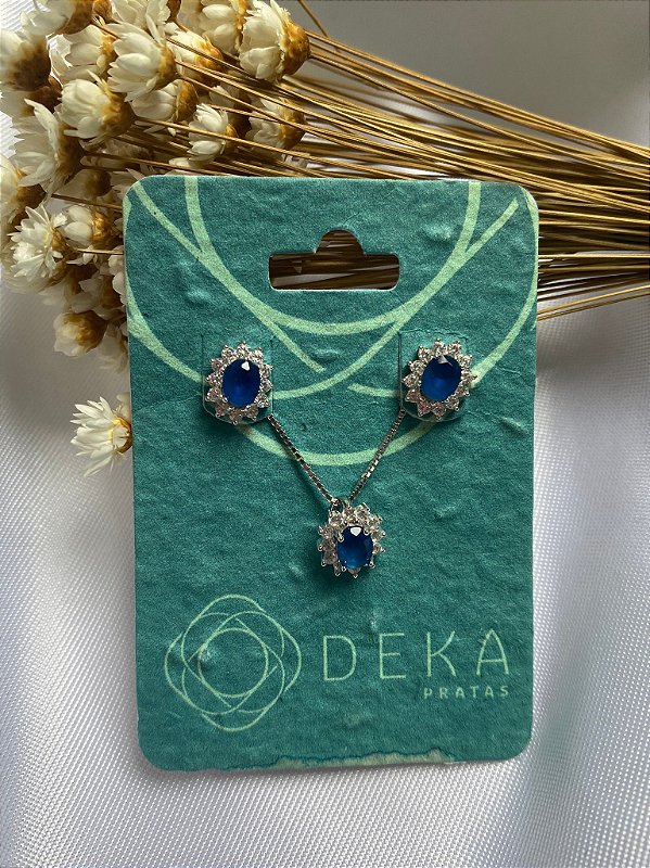 Conjunto Azul Safira Zirconia Cravejada