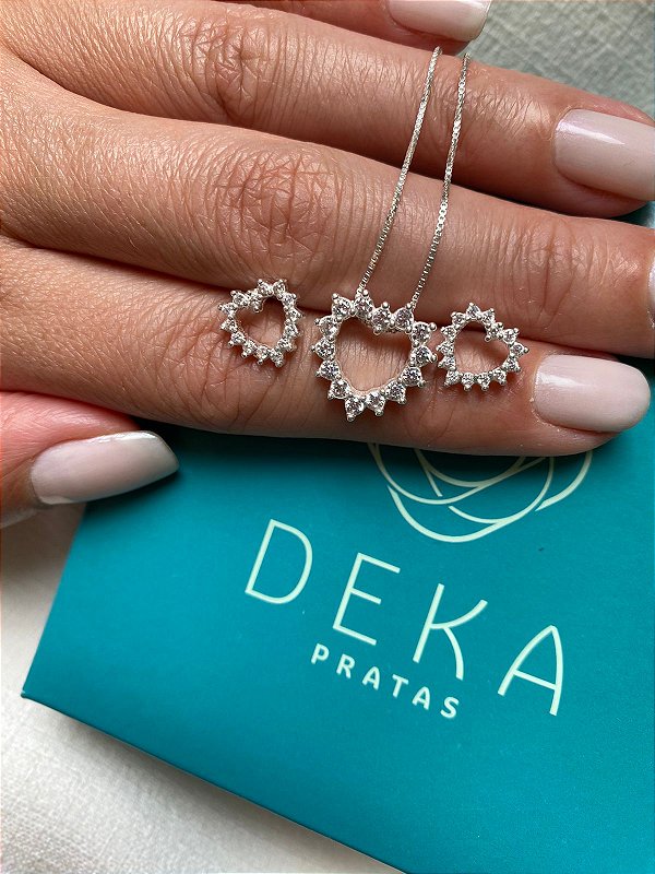 CONJUNTO CORAÇÃO CRISTAL CRAVEJADO