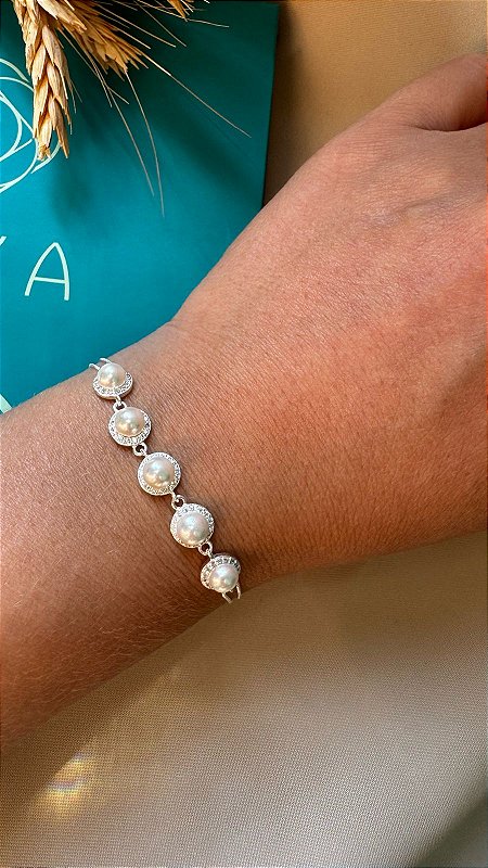 PULSEIRA FABI - Pulseira Perola Circulo Cravejado