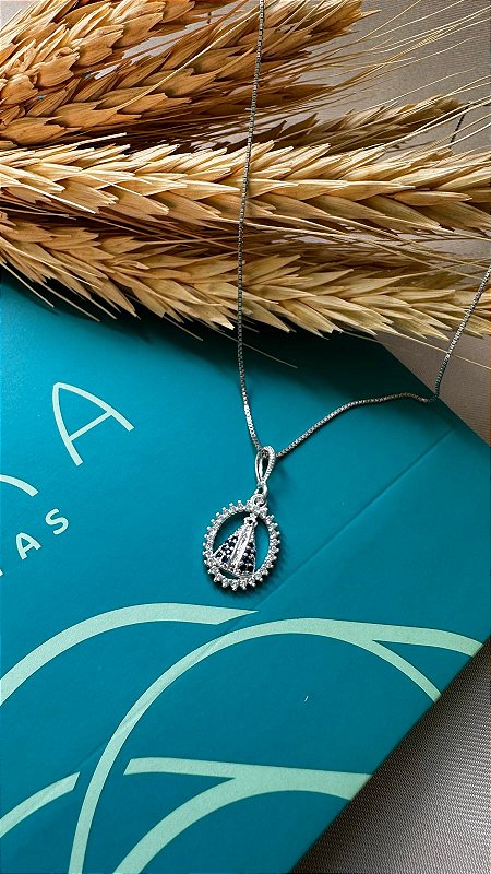 COLAR FRAN - Colar Nossa Senhora Cravejada Zirconias Azul