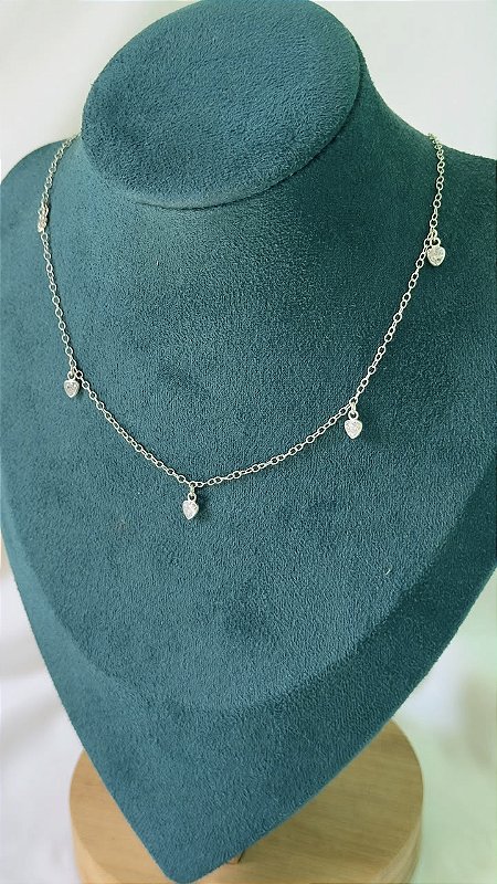 Colar Chocker Corações Prata 925 40 cm