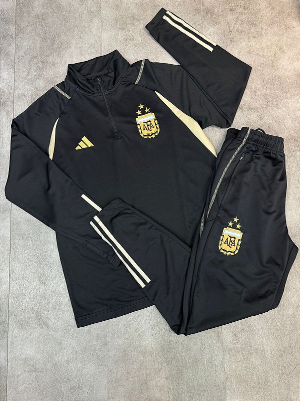 Conjunto Seleção Argentina 23/24 Manga Longa - Preta e Dourada