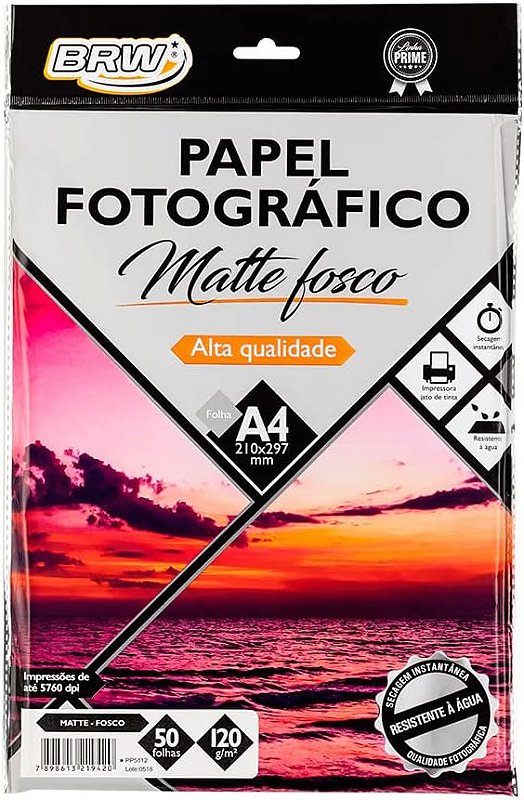 PAPEL FOTOGRÁFICO MATTE FOSCO 180g/m² - BRW - PCT C/ 50 FOLHAS -  Especializada em Artesanato