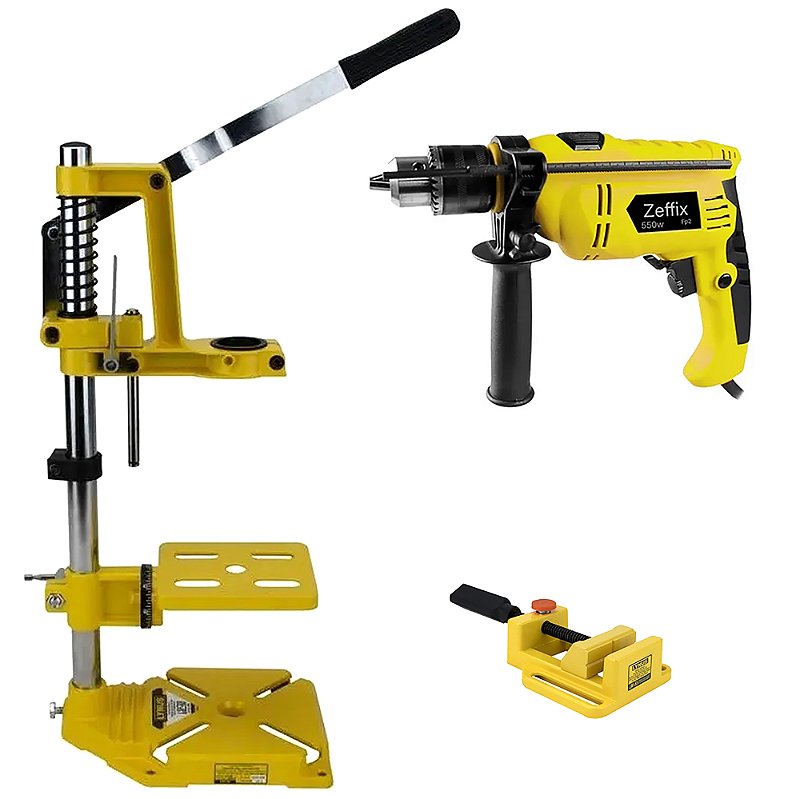 Furadeira Zeffix 550w 110v com Suporte Lynus Lsf60 e Morsa Lm65