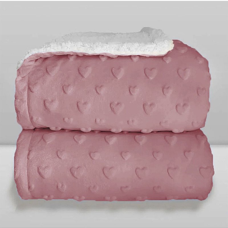 Cobertor Bebê Plush com Sherpa Hearts 0,90 x 1,10 Rosa Duna