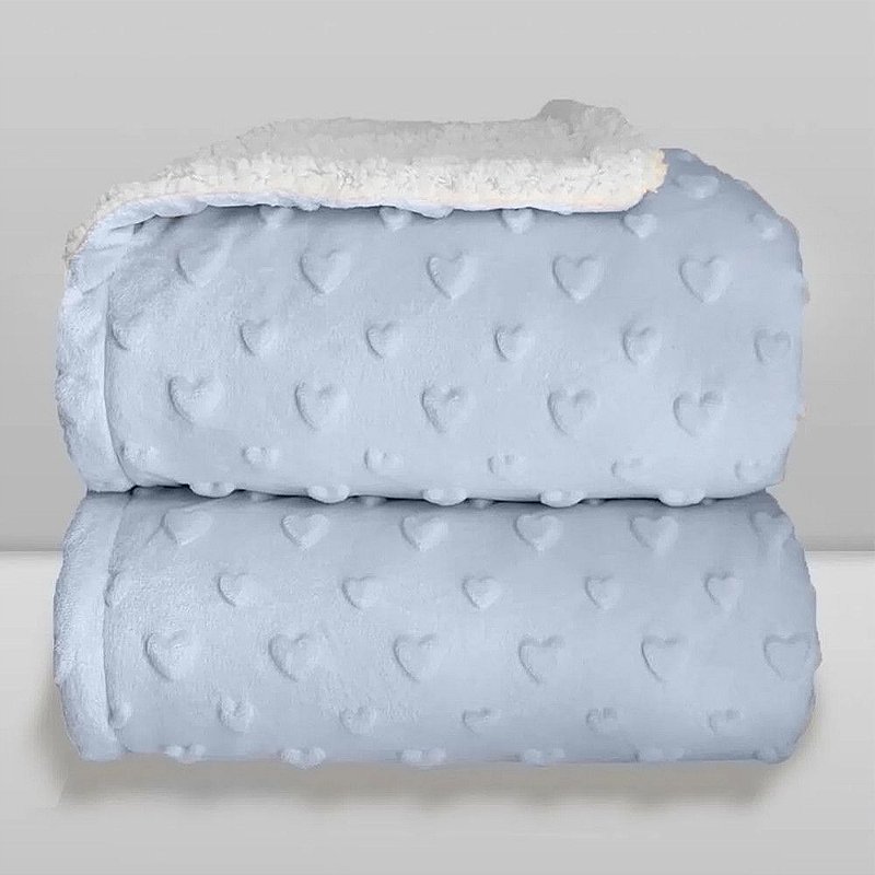 Cobertor Bebê Plush com Sherpa Hearts 0,90 x 1,10 Azul Bebê